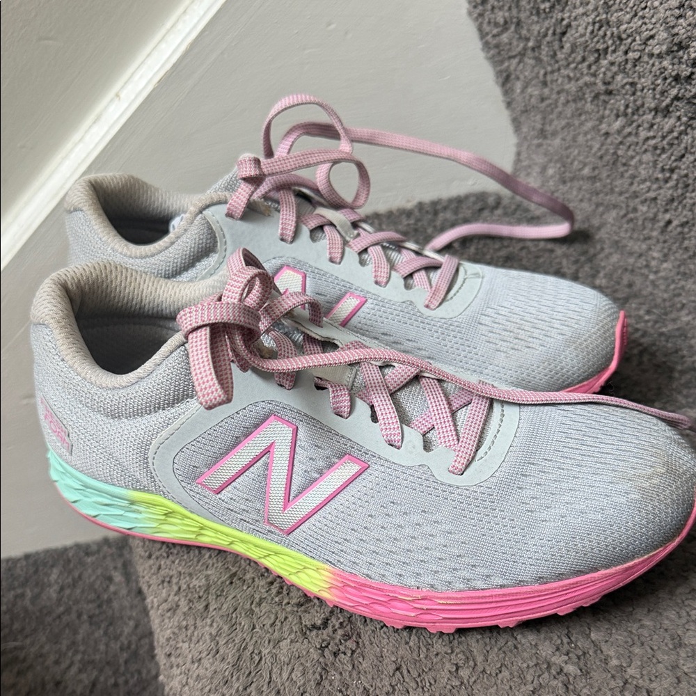 New Balance Light Gray with Pink and Multicolor Sole